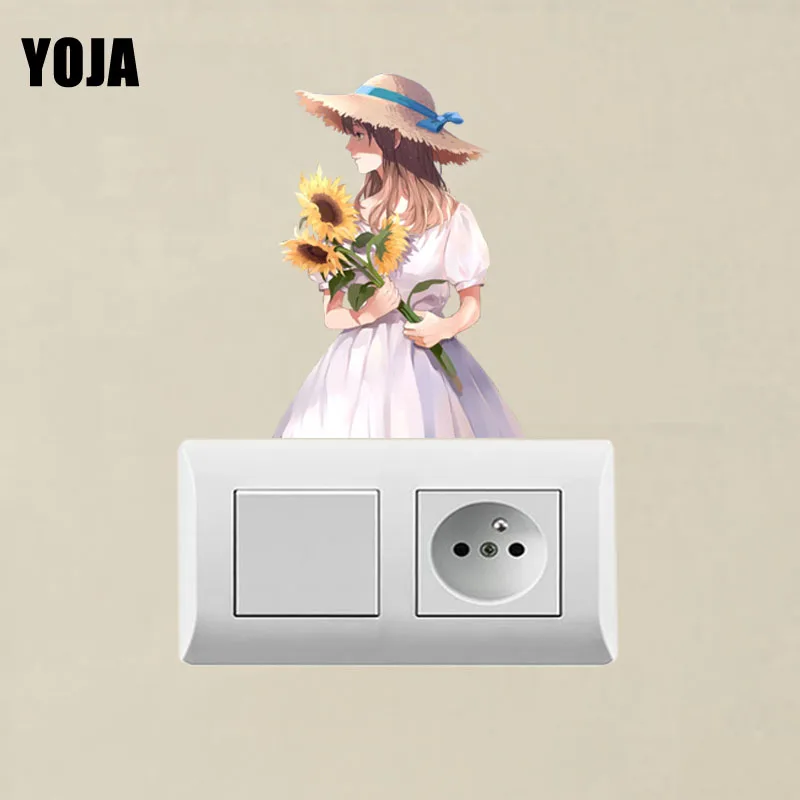 

YOJA Beautiful Elegant Girl And Warm Sunflower PVC Switch Sticker Personalized Cartoon Style Wall Decal 15SS0169