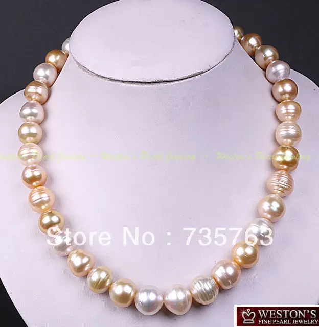 

xiuli 00143 12-16MM GENUINE AUSTRALIA SOUTH SEA PEARL NECKLACE GOLD