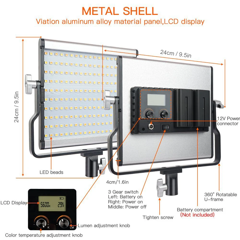 Capsaver L4500 портативный фотографический светильник ing светодиодный светильник для видеосъемки с металлической панелью двухцветная лампа 3200 K-5600 K для студийной фотосъемки