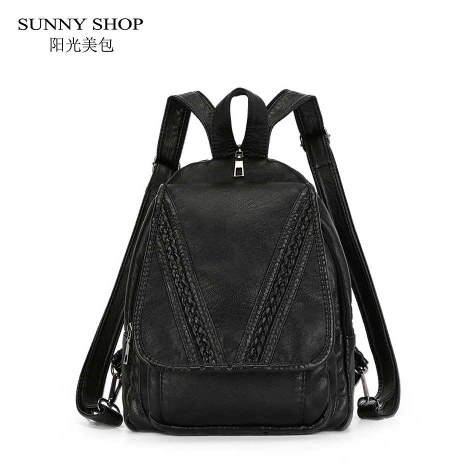 SUNNY SHOP Brand Designer Backpacks For Teenage Girls High Quality Very Soft PU Leather Backpacks For