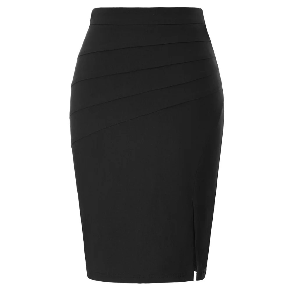 KK Women Solid Color Split Design Stretch skirt office lady work wear ...