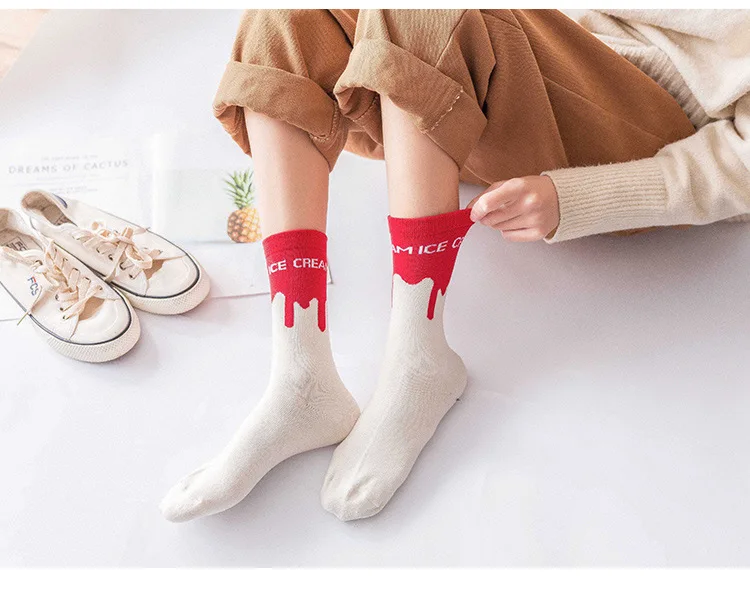 Новые весенние и летние короткие носки в стиле Харадзюку С Мороженым Женские повседневные хлопковые Забавные милые носки для женщин sox meias