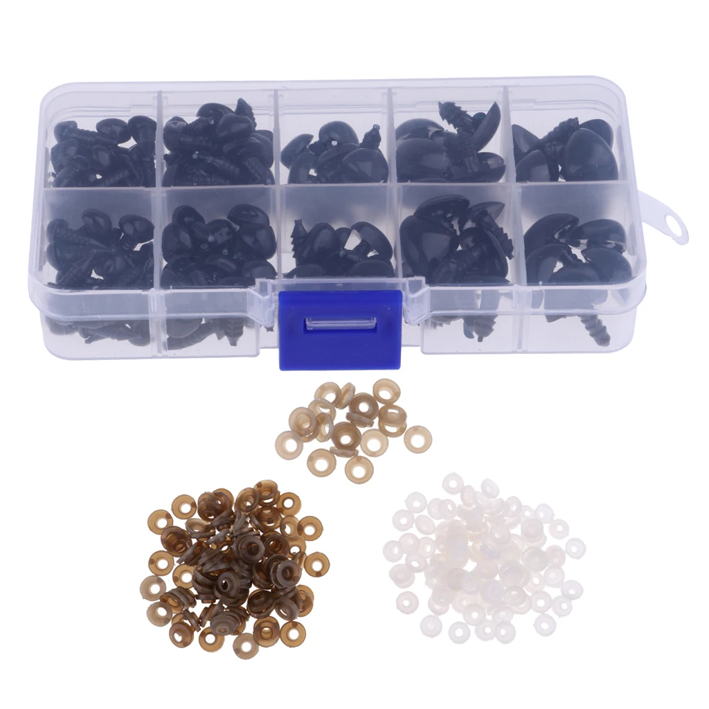 130 Pieces 8-16mm Plastic Safety Noses For Teddy Bear Animal Puppet Toys Crafts Doll DIY Making Accessories