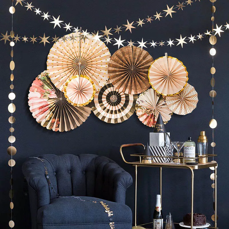 

8pcs Hanging Flower Gold foil paper Crafts fan backdrop decoration flower wedding birthday Baby Shower party DIY decor Supplies