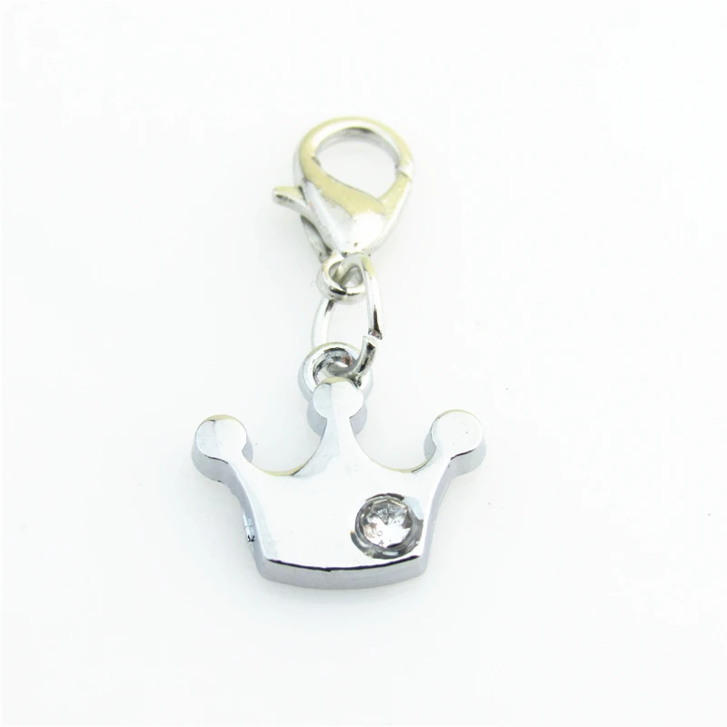 25pcs/lot New Fashion Silver Lobster Clasp Rhinestone Crown Dangle