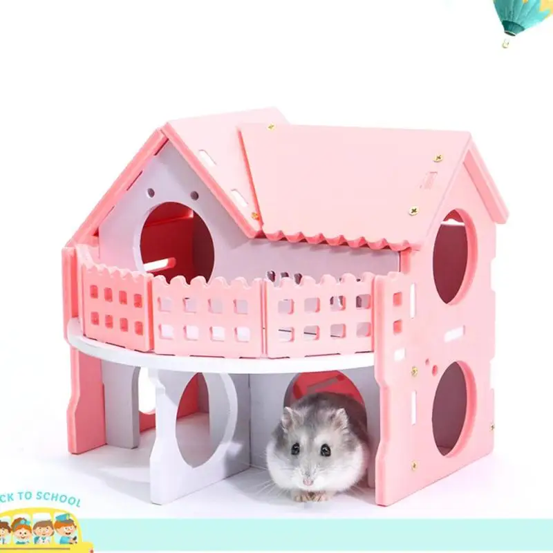 

Small Animal Cages Rabbit Hamster Bed House Single-Double Layer Skateboard Spinning Wheel Hamster Small Animal Home Pet Supplies