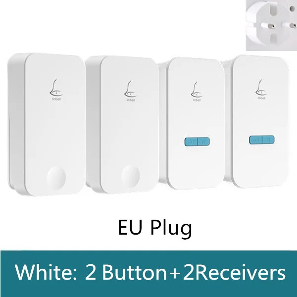 EU Plug 2 plus 2 Linbell G4 Смарт водонепроницаемый комплект беспроводного дверного звонка без батареи домой для глухих С EU/US/UK плагин 2 Кнопка, 2 приемника - Цвет: EU Plug 2 plus 2