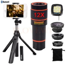 Новые объективы для телефонов 12X телеобъектив зум объектив рыбий глаз широкоугольный Макро Lentes телескоп для iPhone 5S 6 6s 7 Plus зажимы Мобильный штатив