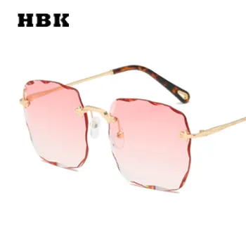 

HBK Rimless Square Modis Sunglasses Oculos Vintage Women Brand Designer Luxury 2019 Pink Sun Glasses High Quality Festival Gift