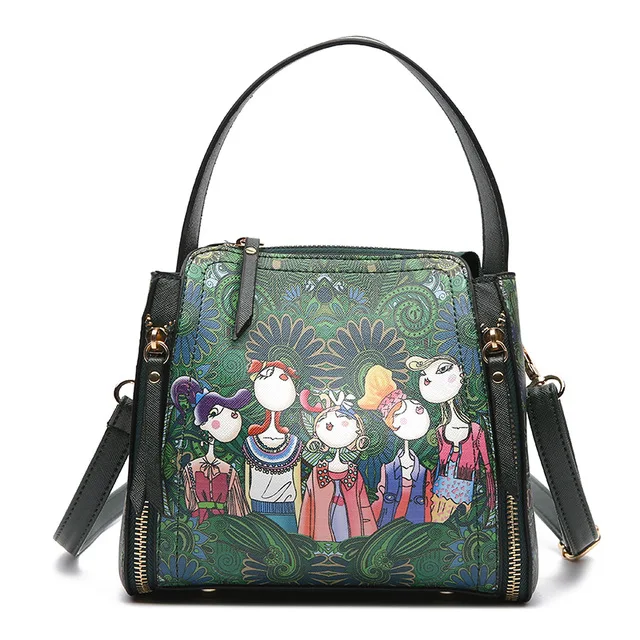 Новая модная роскошная женская сумка-мессенджер на двойной молнии с мультипликационным принтом, дизайнерская женская сумка, брендовая кожаная сумка через плечо