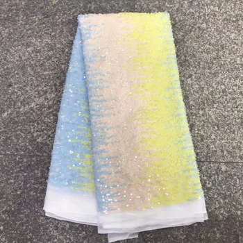 

New arrival african lace fabrics high quality France cord lace rainbow sequins lace fabric for Nigerian 3 d flower lace fabric