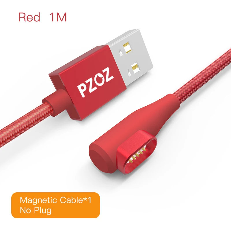 Магнитный кабель PZOZ, micro usb, быстрое зарядное устройство, type-c, usb для iphone xs max, xr, x, 8, 7 plus, 6s, 6, 5 s, Магнитный зарядный кабель на 90 градусов - Цвет: Red 1M NO Plug