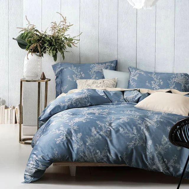 Chausub Luxury Bed Linens Duvet Cover Set 4pcs Satin Cotton Bedding Chausub Luxury Bed Linens Duvet Cover Set 4pcs Satin Cotton Bedding Sheets Pillowcase King Queen Size Blue