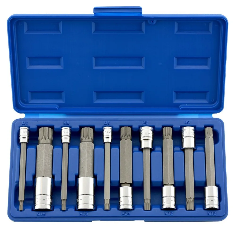 New 10pcs S2 12 Point Spline Bit Socket Set Chrome Vanadium Socketsin Screwdriver from Tools on