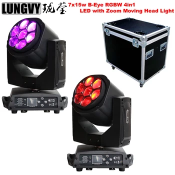 

Free Shipping 2pcs/lot 7x15w RGBW 4in1 Mini Bee Eye Led Zoom Moving Head Light With Flight Case Packing