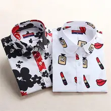 Dioufond Print Shirts Women Plus Size Blouses Cotton Ladies Tops Long Sleeve Blusas Female Clothing Fashion Shirt Tops 5XL 2017