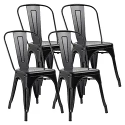JUMMICO металлический Обеденный Стул Stackable Indoor-Outdoor Chairs Chic Bistro Cafe боковые стулья для кухни набор из 4 (черный)