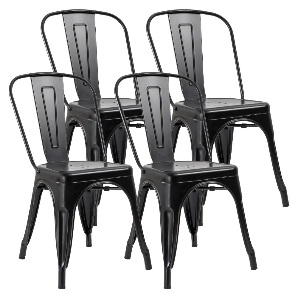 JUMMICO Metal Dining Chair Stackable Indoor-Outdoor Chairs Chic Bistro Cafe Side Chairs for Kitchen Use Set of 4 (Black)