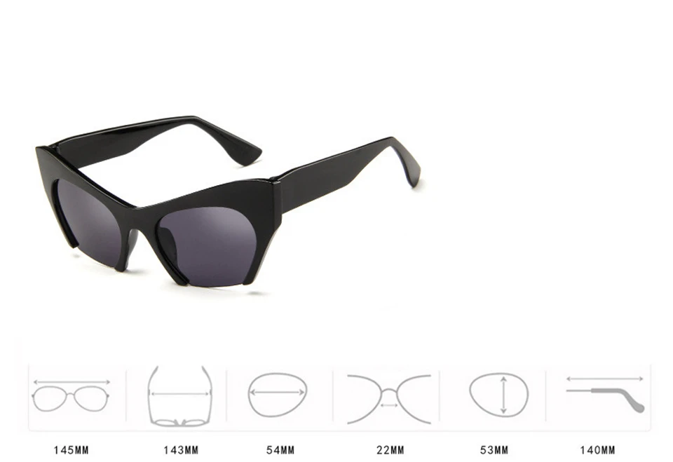  2018 Sexy Cat Eye Glasses Half Frame Black Clear Sunglasses WomenFrame Vintage Black Sunglasses Transparent Shades Ladies UV400 (6)