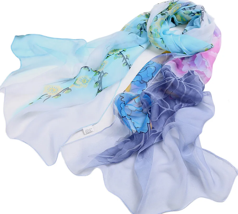 

2019 Scarf Women Chiffon Silk hijab scarf Summer Sunscreen Shawl Ladies Floral Printing Long Soft Wraps Hijab Drop Ship#H20