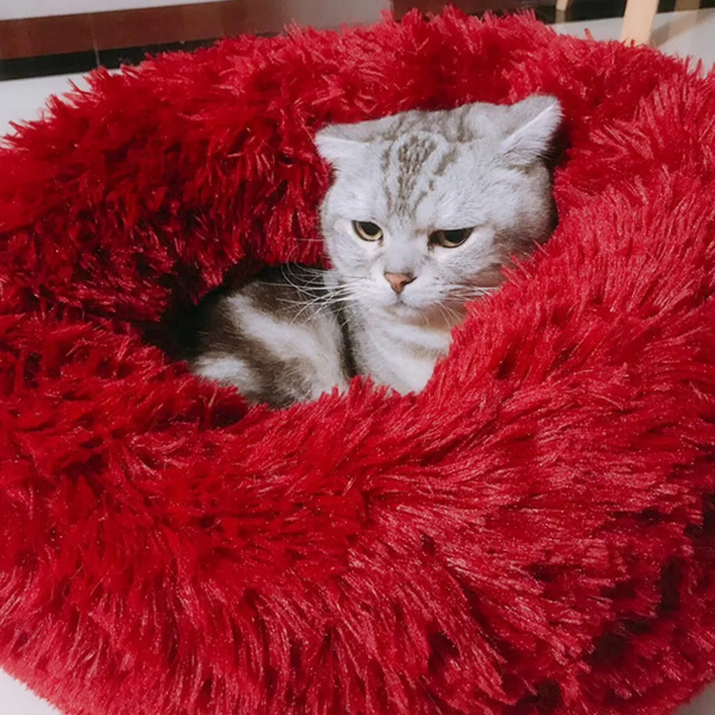 Круглые плюшевые кошки кровать Дом Мягкие Длинные Плюшевые для маленьких собак кошки гнездо зима теплый спальный