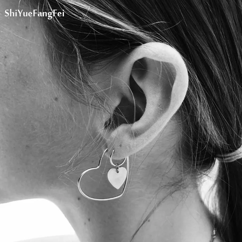 

4/ Set Errings Double Peach Heart 2 Use Way Ethnic Wind Wedding Women Jewelry Silver Colour Peach Heart Earrings