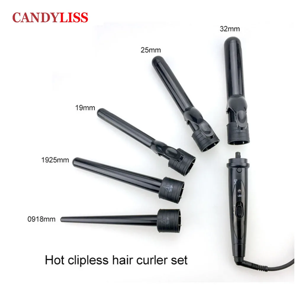 Hot Clipless 5 Part Hair Curling Iron Machine 5P Ceramic Hair Curler Set 5 Sizes 09 32mm Curling