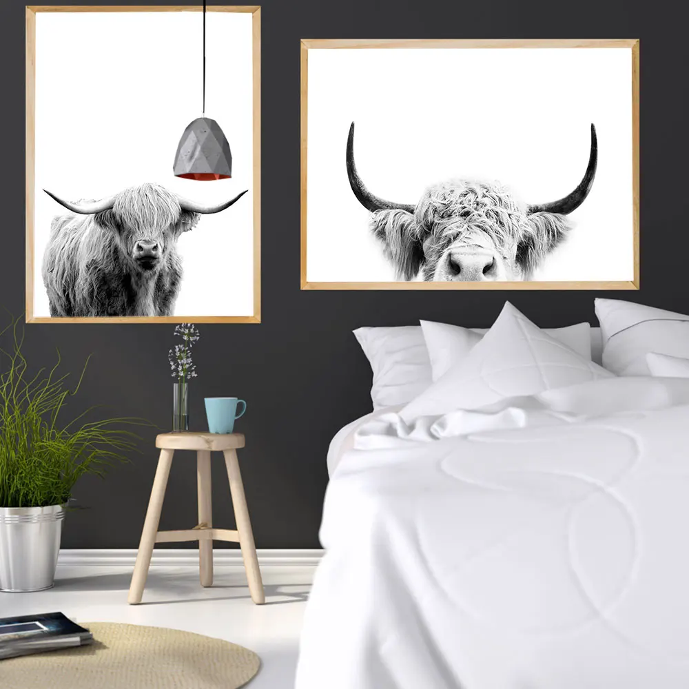 Highland Animal Poster And Print Grey Cow Wall Art Canvas Painting Print Grey Cow Wall Art Canvas Painting
