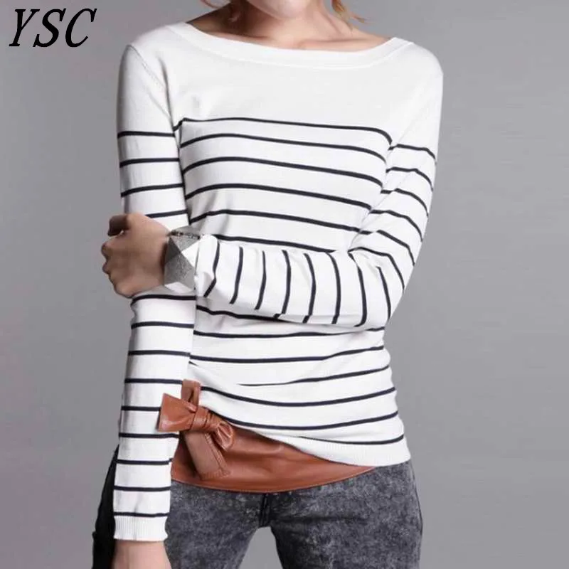 

YUNSHUCLOSET 2017 Hot Sales Women's Knitted Cashmere Wool Sweater Stripe Woman Winter Clothes Pullover Free Shipping