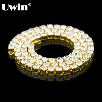 

Uwin Men's Gold And Silver Color 1 Row Necklace Clear CZ Iced Out Big Bling Rhinestone Tennis Chains Hip Hop 8mm 30inch Chains
