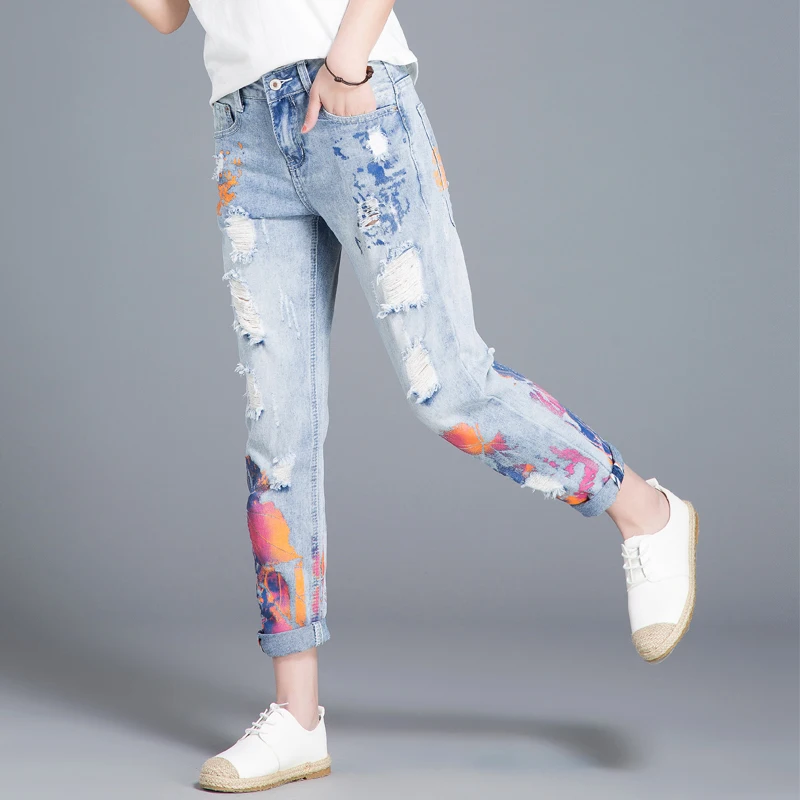 Wqjgr Pittura di Colore Dei Jeans Donna Facile Nove Parte Pantaloni  Studente Coreano Pantaloni Jeans Strappati per Le Donne|ripped jeans for  women|jeans for womenjeans woman - AliExpress