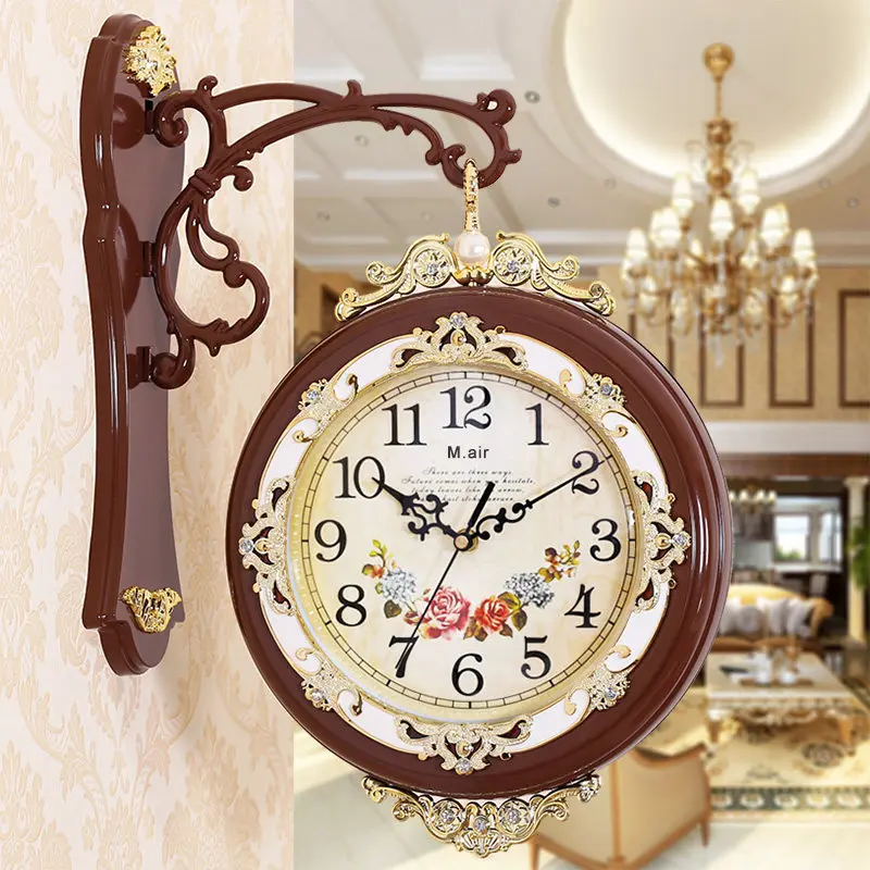 Европейские Двухсторонние настенные часы для домашнего декора, настенные часы для гостиной, пластиковые бесшумные часы, настенные часы для спальни, современный дизайн, цифровые часы