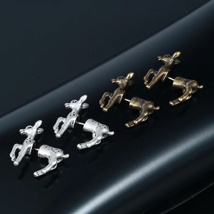 3D Fantastic Fake Gauge Animal Shaped Deer Earrings Bambi Deer Studs Earrings Jewelry for Lovers Gift Cheap Cute Earrings