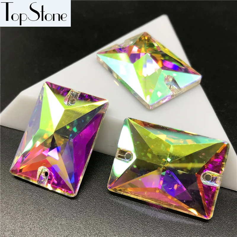 

TopStone K9 Sew On #3250 Rectangle AB Crystal Stones Flatback 10x14 13x18 18x25 mm Glass Crystal jewelry Beads