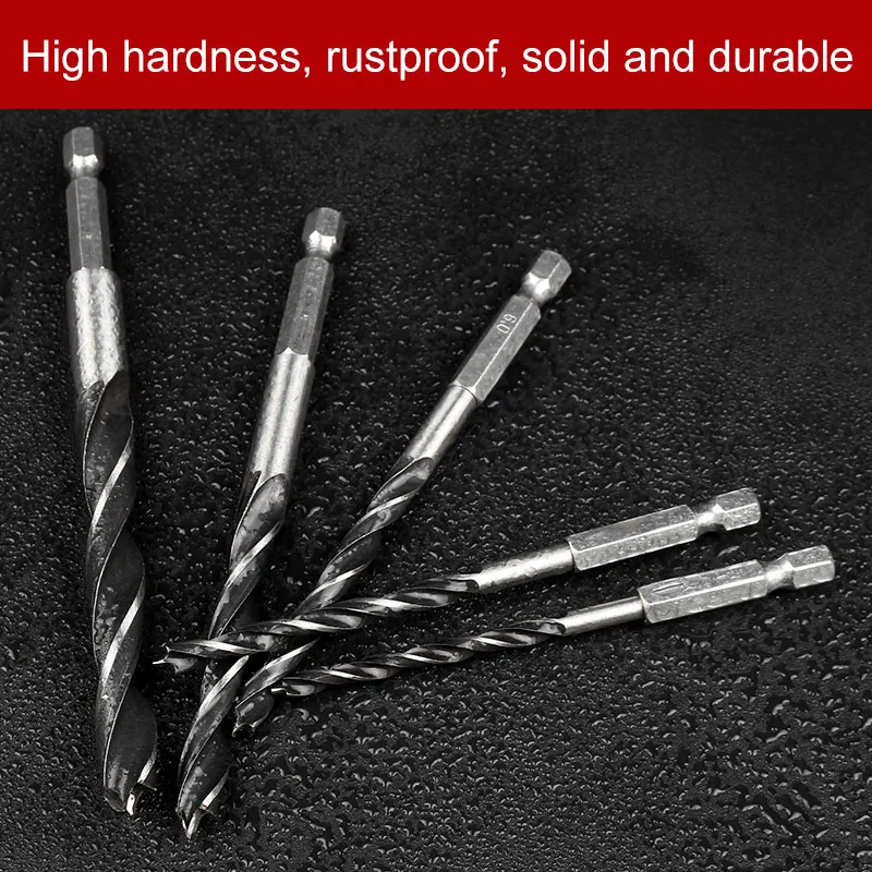 5PCS Drill Bit Set 4mm  5mm  6mm 8mm 10mm Change Metal Tools 1/4 Hex Shank Wood HCS Rustproof Woodworking Drill Hexagonal Shank