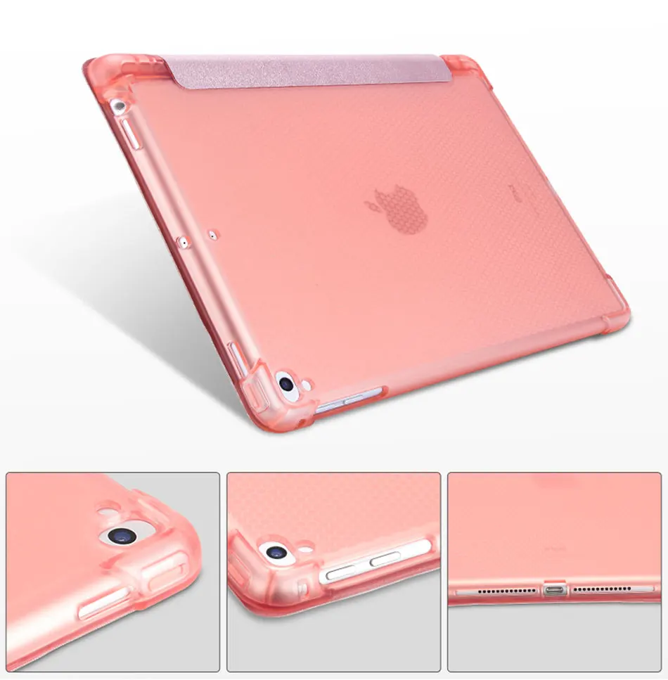 TPU Soft Tablets Case For iPad 9.7 2017 2018 Protective Cover Tri-folded Tablet Case With Pencil Slot For iPad 2018 Case iPad9.7-8