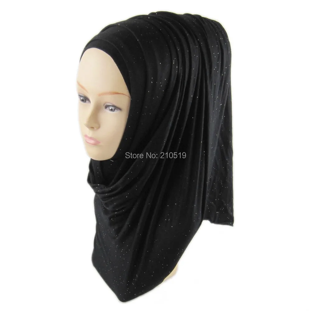 Мусульманский хлопковый трикотаж хиджаб шарф женский стреч большой Шиммер шаль 170*50 см