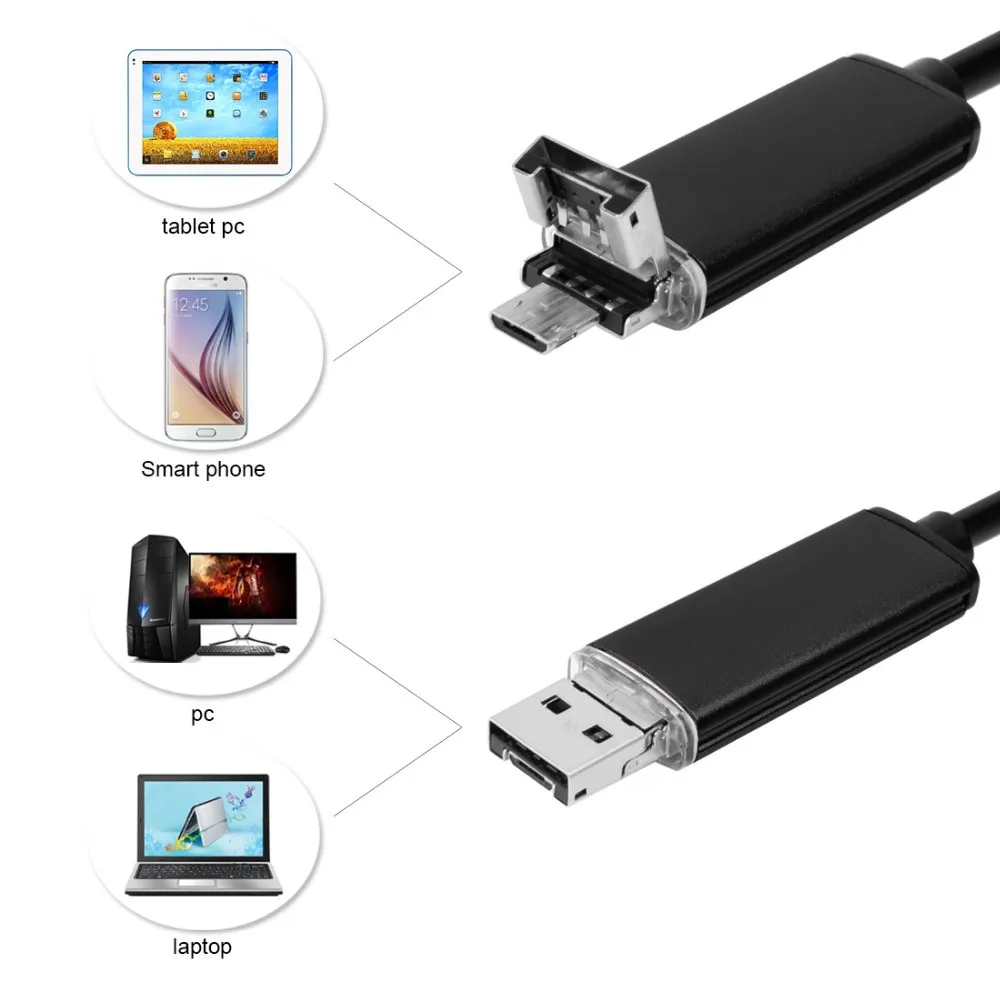 7 мм объектив 2in1 PC USB эндоскопическая камера Android 1м 2м 5 м OTG Micro USB Змея пробки инспекции USB-бороскоп на Android IP68 Водонепроницаемый