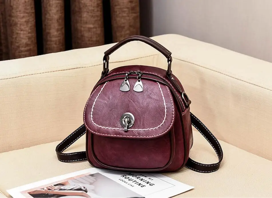 Yogodlns/ Весенняя мини-сумка на плечо, женский корейский Дикий Модный Ретро маленький рюкзак, однотонные сумочки из полиуретана, двойная упаковка - Цвет: Dark red