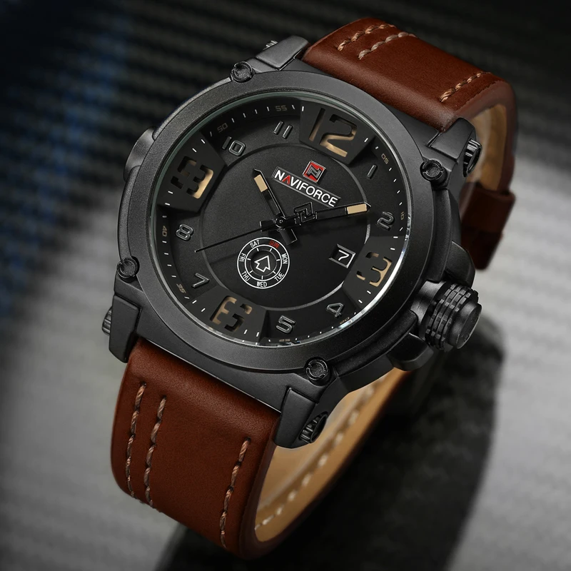 

NAVIFORCE Brand Watches Men Military Sport Waterproof Leather Quartz Watch Man Fashion Wristwatch Male Clock relogio masculino