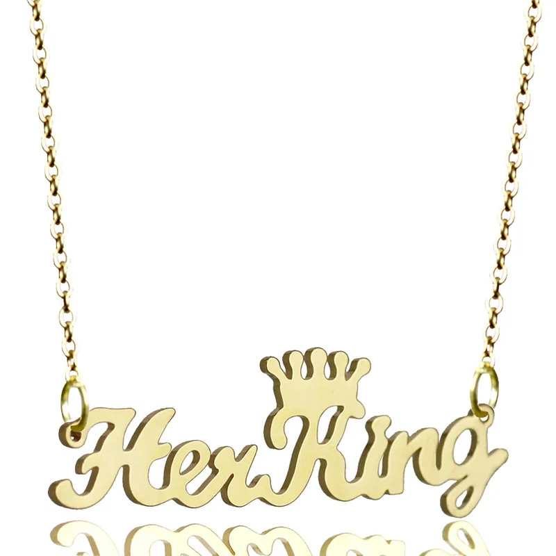 buy Love King Crown Necklace Gold Queen Princess Custom Nameplate Necklaces Pendants Letter Couple Personalized Jewelry Party Gift