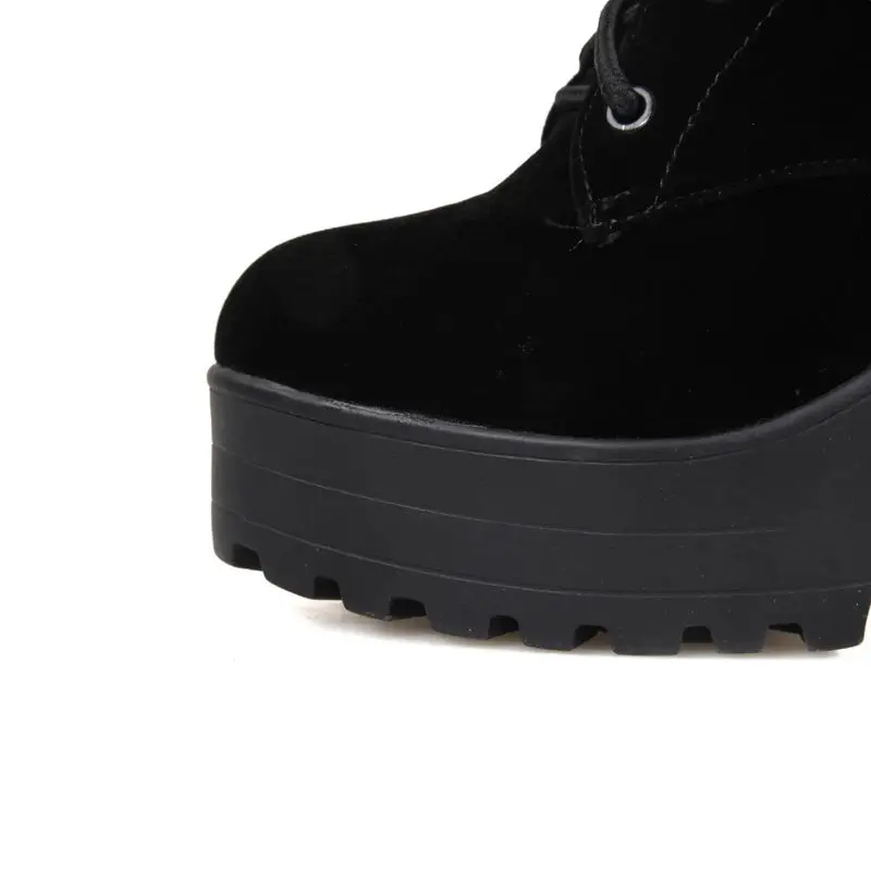 Asumer; зимние женские ботинки; обувь на платформе и толстом высоком каблуке с круглым носком; однотонные ботинки до середины икры из нубука с пряжкой; большие размеры 33-43