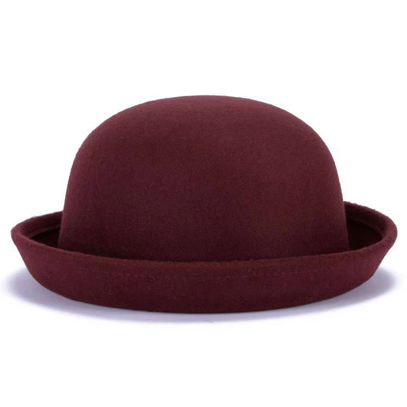 Fashion Winter Women Classic Vintage Jazz Warm Ladies Fedoras Bucket Casual Cotton Solid Sweet Outdoor Caps Top Small Hats - Цвет: Burgundy