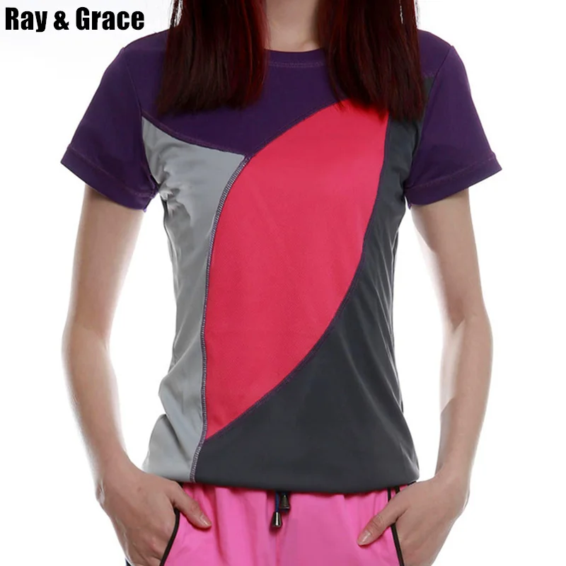 

RAY GRACE Running T-shirt Women Summer Quick Dry Fitness Tops Breathable Short Sleeve Tshirt Outdoor Sports Jogging Female