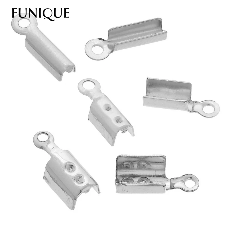 

FUNIQUE 50PCs Stainless Steel Cord Statement Necklaces End Caps Silver Tone