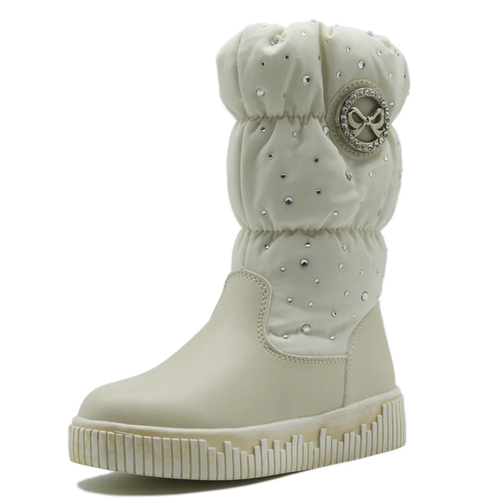 

QIUTEXIONG Mid-Calf Girls Boots Children Snow Shoes Kids Boots Hook&Loop Flat with Plush Platform Round Toe Anti-skid boats
