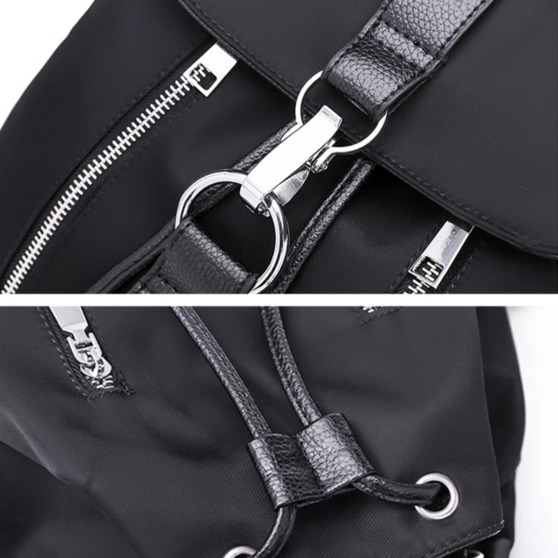 Las mujeres Mochila bolsas para la escuela adolescente chicas de Nylon de la cremallera de cierre de diseño negro mujer Mochila mujer, Mochila de moda saco un Dos
