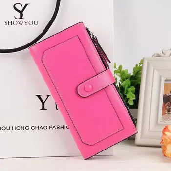 

women handbag brand Oil wax leather zipper clutch wallet female candy color burglar robbed lady Multi-function phon