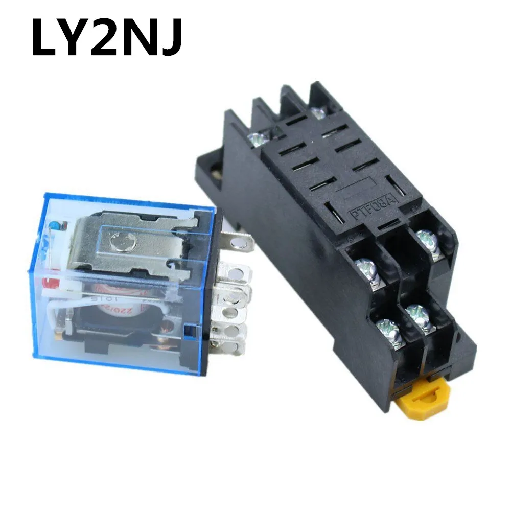 

1 set Power Relay LY2NJ 220V AC Coil Miniature Relay DPDT 8 Pins 10A 240VAC LY2 HH62P LY2 JQX-13F With PTF08A Socket Base