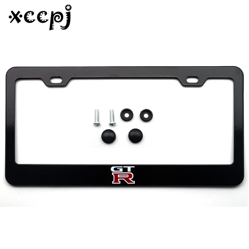 1 pcs Stainless Steel Universal Holes Black Car License Plate Frame Number plate Holder with 2 Chrome Screw Caps for GTR | Автомобили и